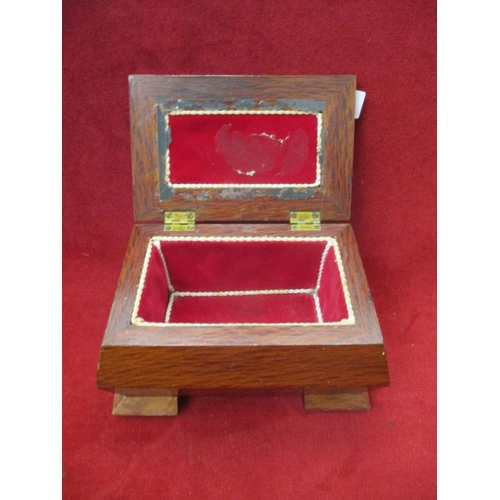 72 - WOODEN JEWELLERY BOX ON SMALL STUBBY FEET