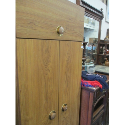 482 - MODERN WOOD EFFECT WARDROBE WITH DOUBLE DOOR AND CUPBOARD OVER