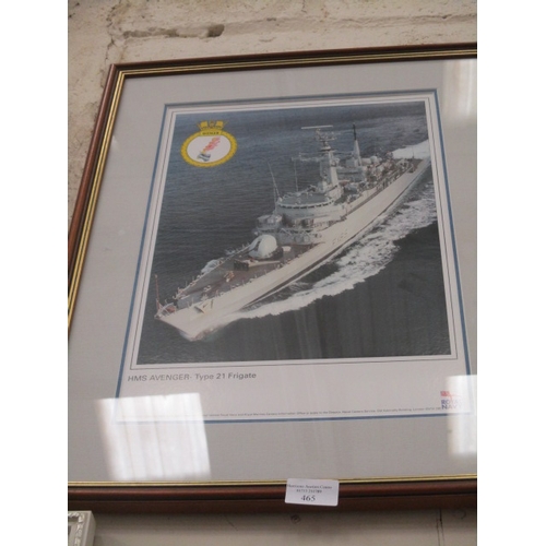 503 - POSTER OF HMS AVENGER TYPE 21 FRIGATE FRAMED AND GLAZED