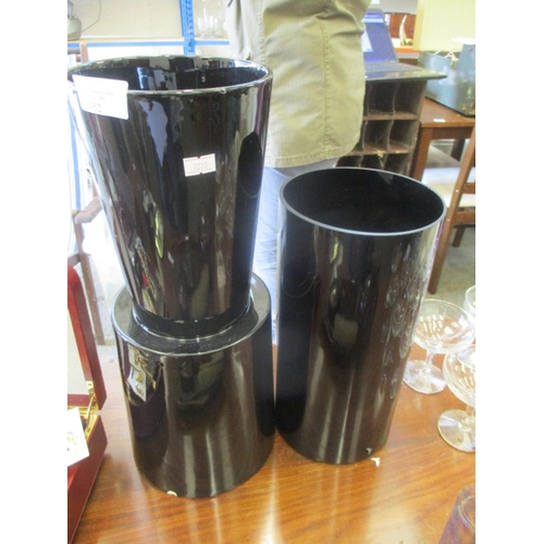 79 - 2 CONTEMPORARY LARGE BLACK VASES/POTS