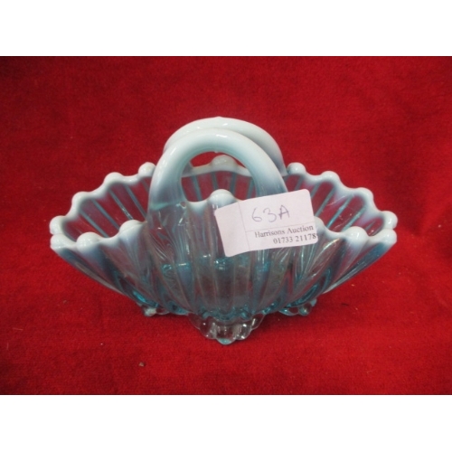 89 - BLUE VASELINE GLASS DECORATIVE POSY BASKET