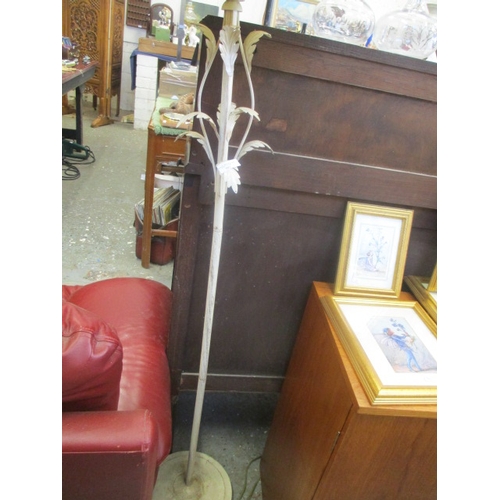 401 - METAL STANDARD LAMP WITH LEAF DECORATED COLUMN