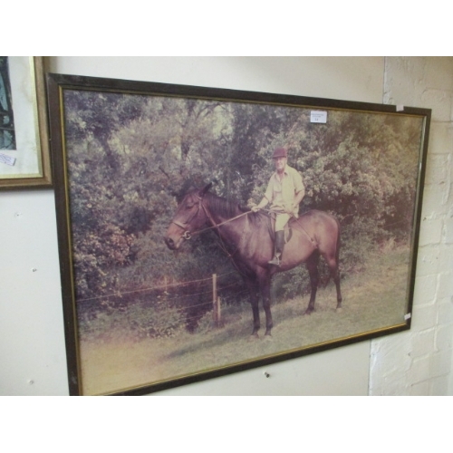 51 - LARGE PHOTOGRAPH OF HORSEMAN AND HORSE, FRAMED AND GLAZED