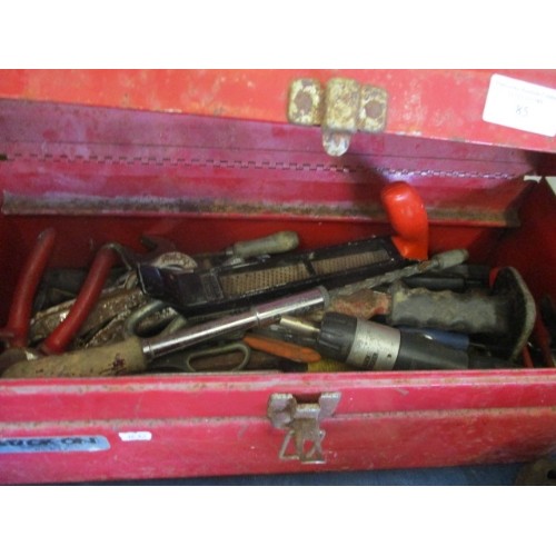 85 - RED METAL TOOLBOX FULL OF TOOLS