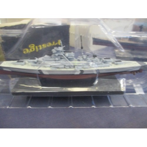 150 - 2 MODELS OF HMS HOOD AND BISMARK WARSHIPS IN PROTECTIVE CASES