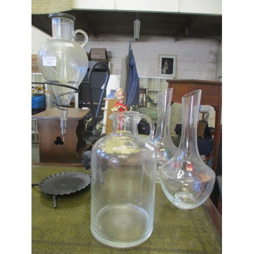 205 - 3 WINE CARAFES AND A WINE STRAINER