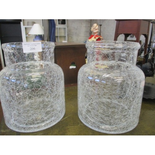 206 - PAIR OF MODERN CRACKLE EFFECT GLASS VASES