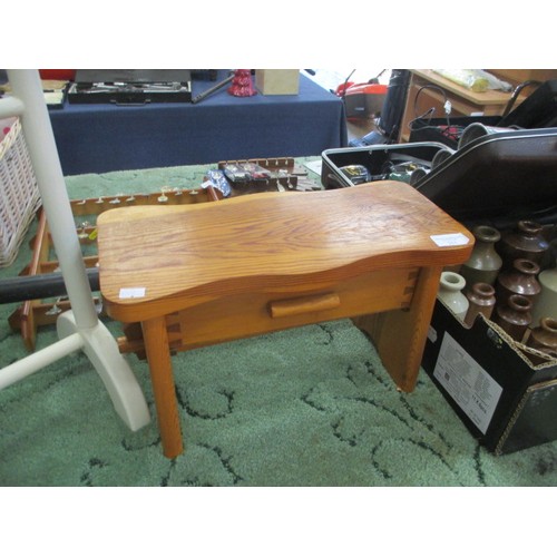 211 - SMALL PINE KITCHEN STOOL WITH INTEGRAL DRAWER