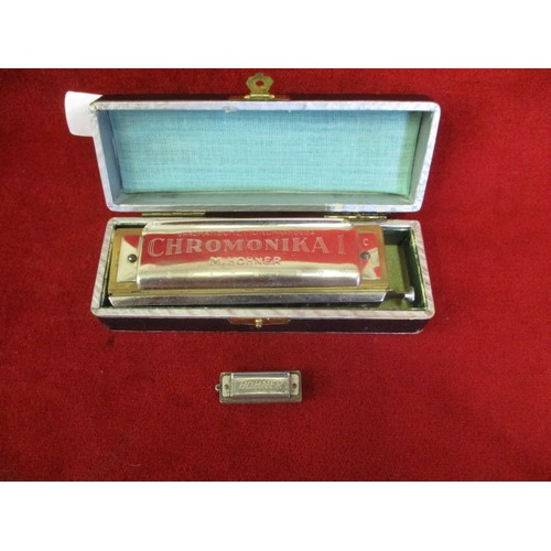 12 - CHROMONIKA I  BY M HOHNER BOXED WITH MINIATURE HOHNER