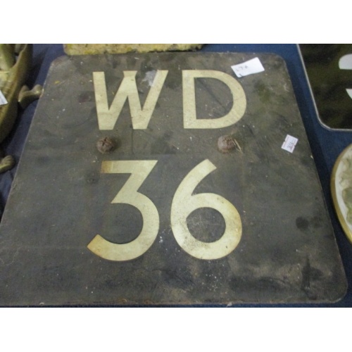 133 - BRITISH RAILWAY  BLACK METAL TRACK SIDE SIGNS WITH WHITE LETTERS AND NUMBERS   WD36, WINSFORD
size 3... 