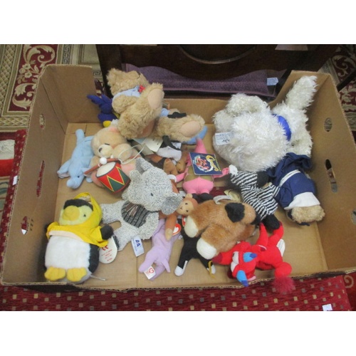 157 - BOX OF CUDDLY TOYS INCLUDING KEEL, RUSS, TY, AND A & A