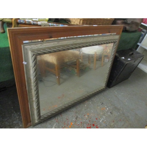 194 - LARGE PINE FRAMED WALL MIRROR AND ONE GOLD COLOURED FRAMED MIRROR