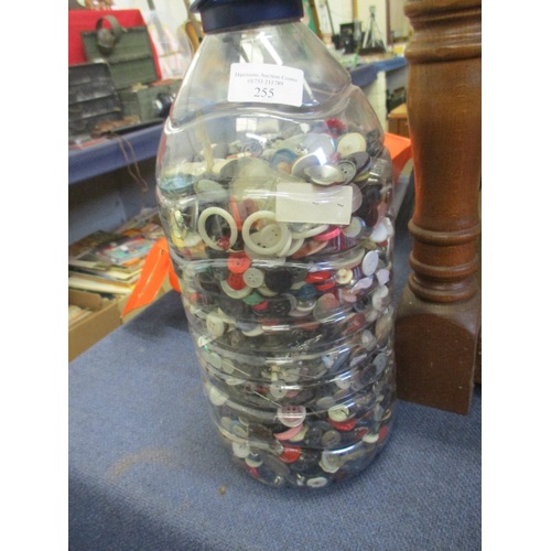 255 - LARGE BOTTLE OF MIXED BUTTONS