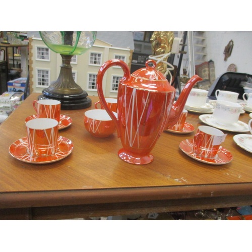 264 - VERY RETRO ORANGE PATTERN LUSTER WARE PART COFFEE SET