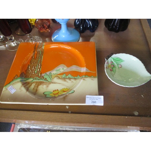 260 - CARLTON WARE LEAF SHAPE PIN DISH AND SQUARE PLATE BY BIARRITZ BY ROYAL STAFFORDSHIRE