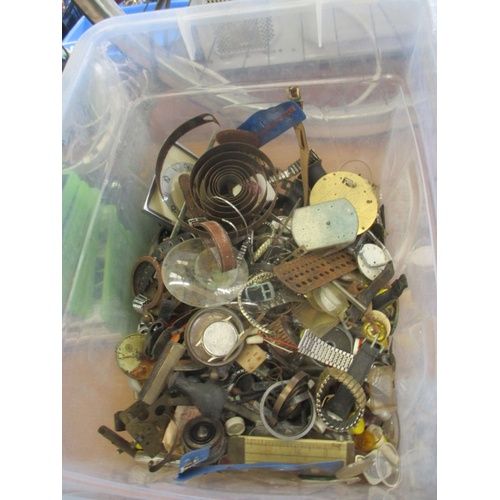 269 - BOX OF VINTAGE METAL, RULERS, CLOCK FACE PARTS, WATCH STRAPS AND MORE