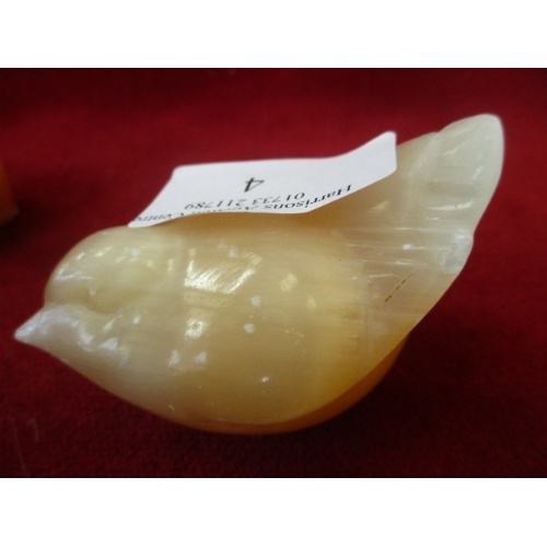 4 - HIMALAYAN SALT SOAP STONE HAND CARVED BIRD, FROG AND LARGE CAT