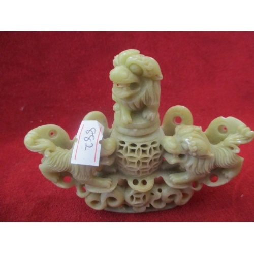 5 - CHINESE GREEN SOAP STONE HAND CARVED INCENSE BURNER