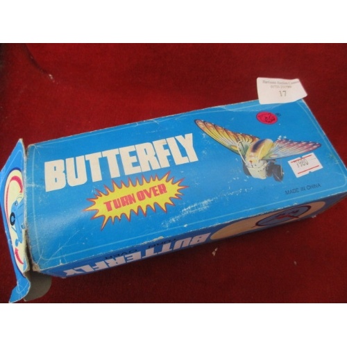 17 - VINTAGE 1960`S TIN PLATE BUTTERFLY WINDUP TOY IN BOX