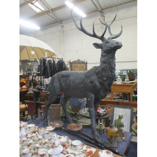 295 - LIFE SIZE CAST BRONZE STAG STATUE IMPOSING GARDEN FEATURE