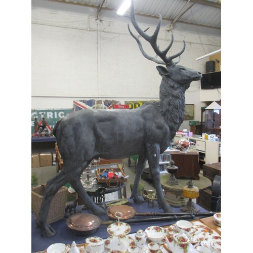295 - LIFE SIZE CAST BRONZE STAG STATUE IMPOSING GARDEN FEATURE