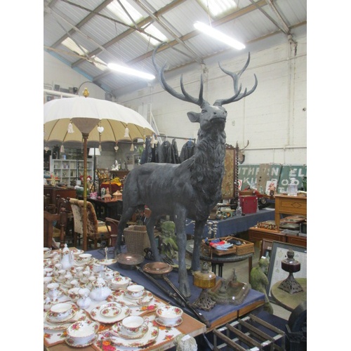 295 - LIFE SIZE CAST BRONZE STAG STATUE IMPOSING GARDEN FEATURE