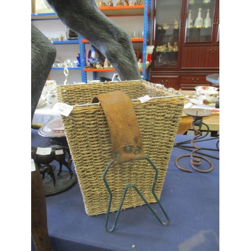 297 - SEAGRASS METAL FRAMED BIN AND A METAL AND LEATHER SUPPORT