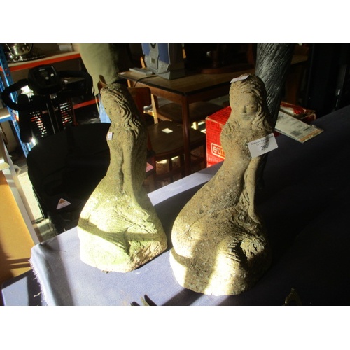 292 - PAIR OF GARDEN POND CONCRETE MERMAIDS