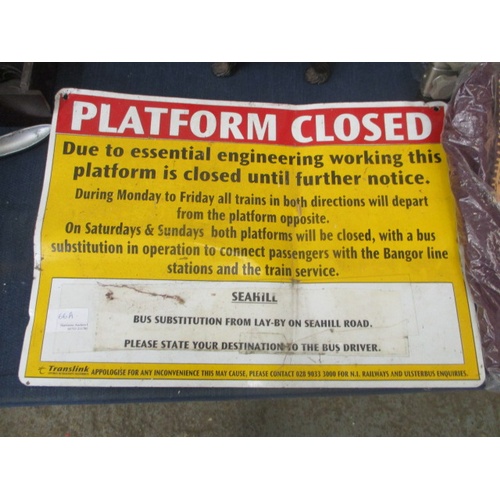 66A - METAL RAILWAY 'PLATFORM CLOSED' TRANSLINK SIGN