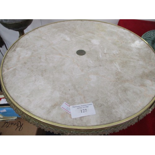 127 - AN ORNATE GOLD METAL STEMMED TABLE