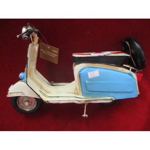 128 - BLUE AND WHITE SCOOTER METAL ORNAMENT