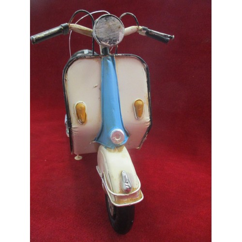 128 - BLUE AND WHITE SCOOTER METAL ORNAMENT