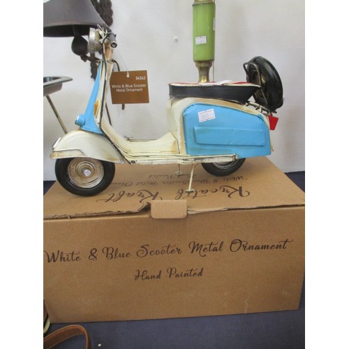 128 - BLUE AND WHITE SCOOTER METAL ORNAMENT