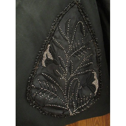 33 - VICTORIAN MOURNING CAPE ALL HAND STITCHED SILVER CLASP & CHAIN, DECORATED WITH PANELS OF MARCASITE B... 