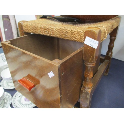 157 - SMALL STOOL WITH STRING TOP AND A DRAWER UNDER