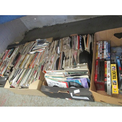167 - 3 BOXES OF SINGLES AND A BOX OF DVD's