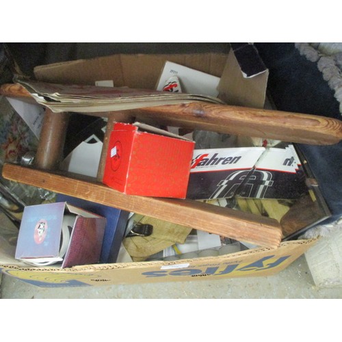 168 - MIXED BOX - GLASS CURVED PHOTO FRAME, CHINESE CUP, BOXED ETC