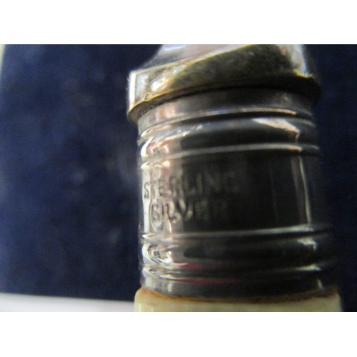 146 - SET OF BOXED FISH KNIVES AND FORKS WITH STERLING SILVER COLLARS