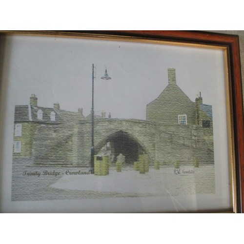 209 - MIXED SELECTION OF ART, CROSS STITCHED OVALS, PRINTS AND PAINTING