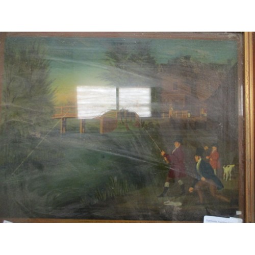 229 - TROLLING FOR PIKE AND FLY FISHING PAINTINGS ON GLASS USING AGE OLD METHOD  BY J POLLARD