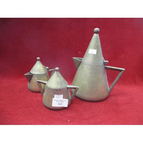 244 - STAINLESS STEEL MODERNIST TEAPOT, SUGAR AND CREAMER