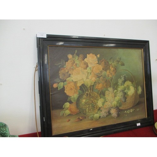 129 - GOOD COPY VINTAGE PRINT OF RUDOLF  STOITZNER, STILL LIFE  (ROSES AND LILAC)  PRINT  ON CANVAS FRAMED... 