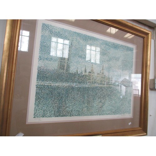 193 - LIMITED EDITION PRINT FROM THE THAMES OF THE HOUSES OF PARLIAMENT CLXXVII/CC FRAMED AND GLAZED