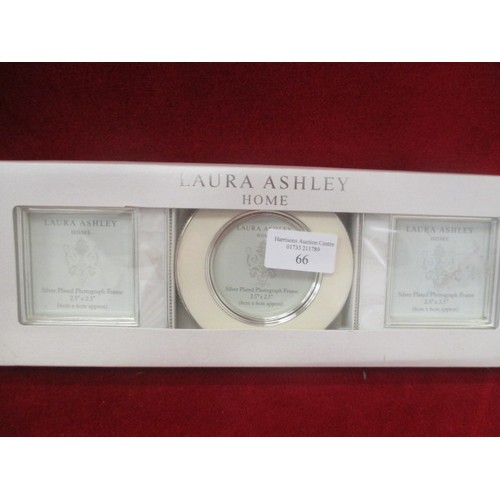 66 - 3 GLASS COASTER FRAMES, NEW AND  3 FRAMES FROM LAURA ASHLEY, BOXED