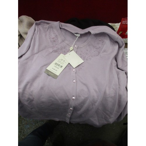 101 - SELECTION OF LADIES NEW AND TAGGED CLOTHES, DEBENHAMS SIZE 12,  M&S SIZE 14,  CREAM TOWELLING DRESSI... 