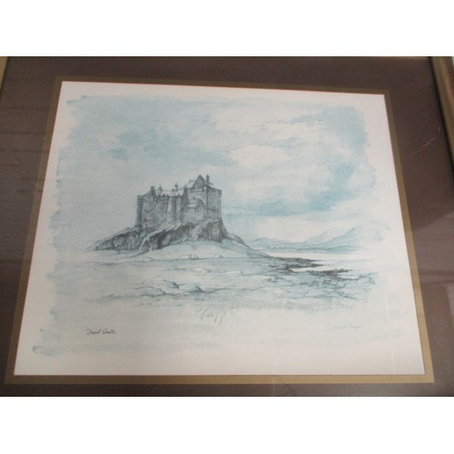 139 - 3 FRAMED AND GLAZED PRINTS OF CASTLES AND ONE OF THE MEDWAYTRAINING SHIP