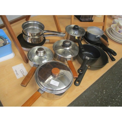 159 - COLLECTION OF SAUCEPANS AND  FRYING PANS ETC