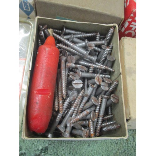 190 - 13 SMALL BOXES OF MIXED SCREW AND NAILS ETC