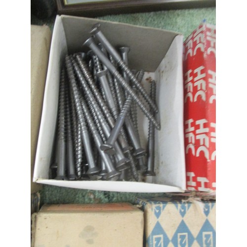 190 - 13 SMALL BOXES OF MIXED SCREW AND NAILS ETC