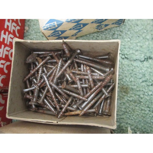 190 - 13 SMALL BOXES OF MIXED SCREW AND NAILS ETC